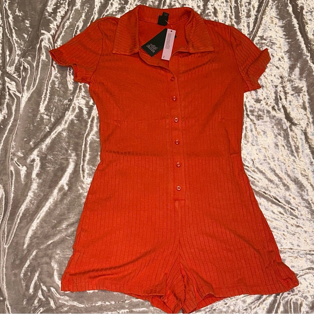 Juniors Wild Fable Collared Button Front Short Sleeve Romper